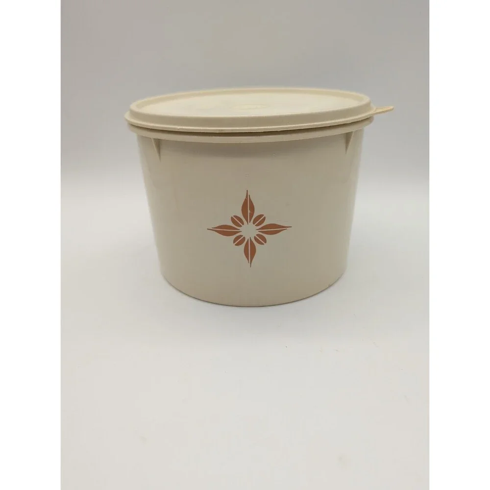 Vintage Tupperware #265 Starburst Canister Almond Tan Lid Seal 228